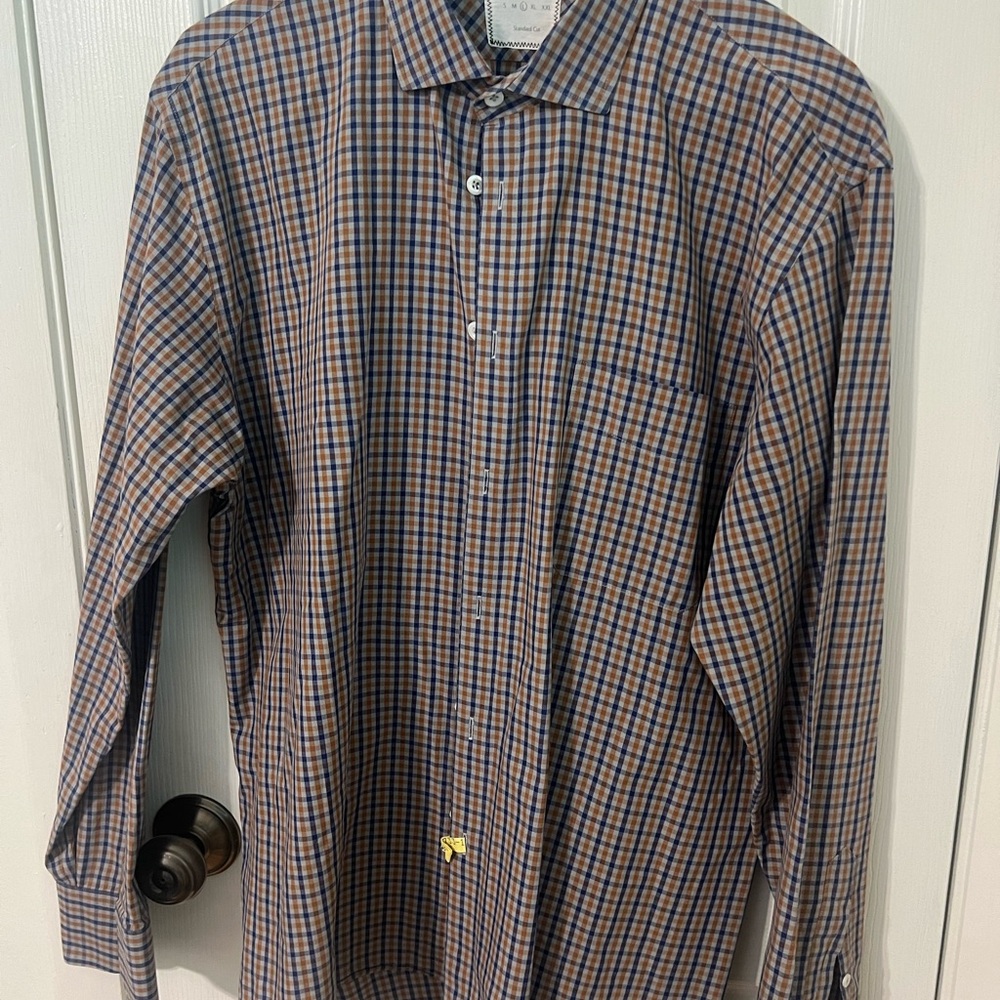 Billy Reid Blue and Brown Casual Button Down Shirt